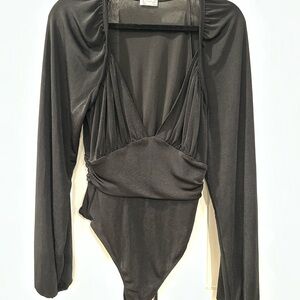 Free People Black Long Sleeve Bodysuit